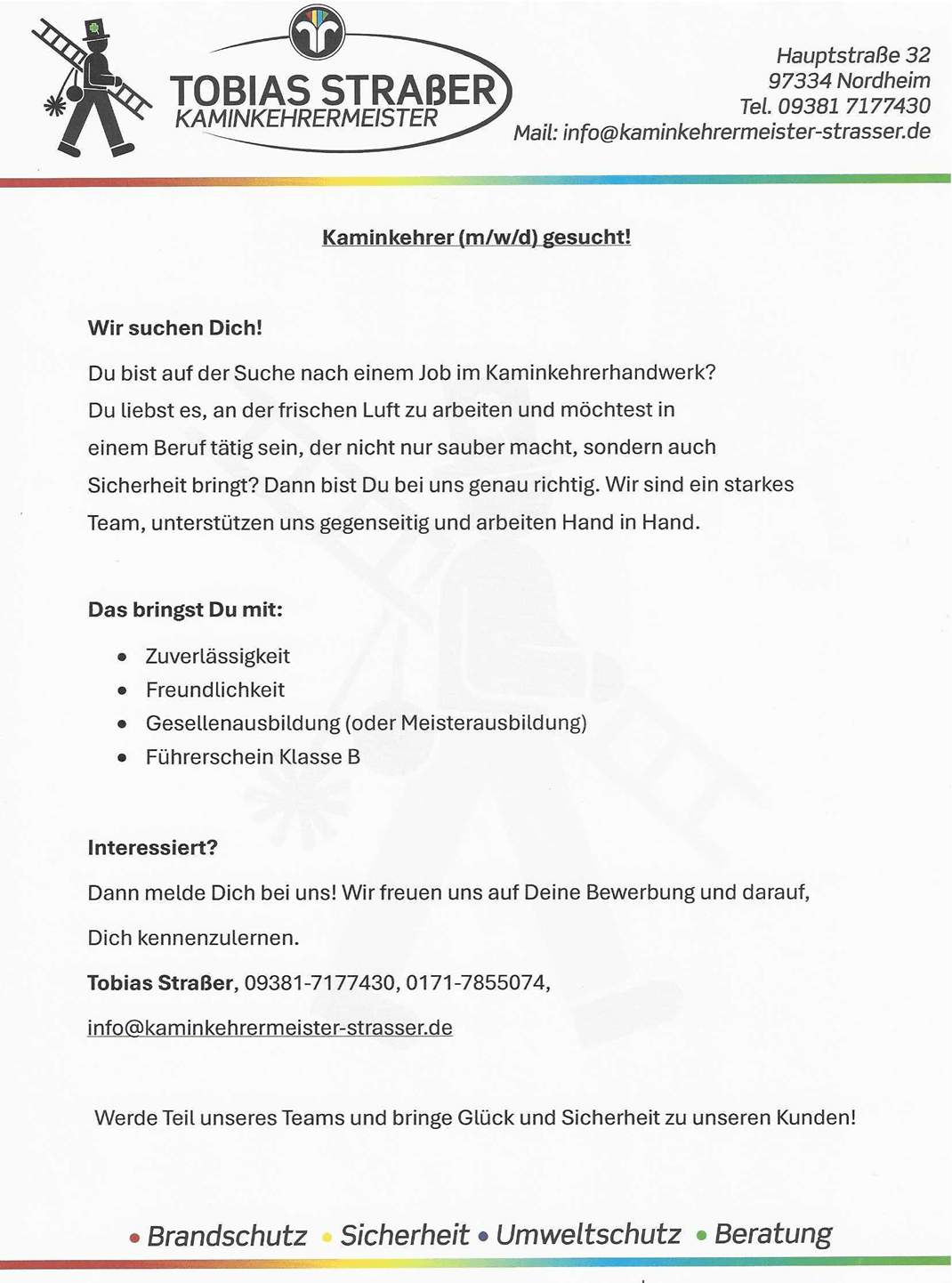 Kaminkehrer (m,w,d) gesucht